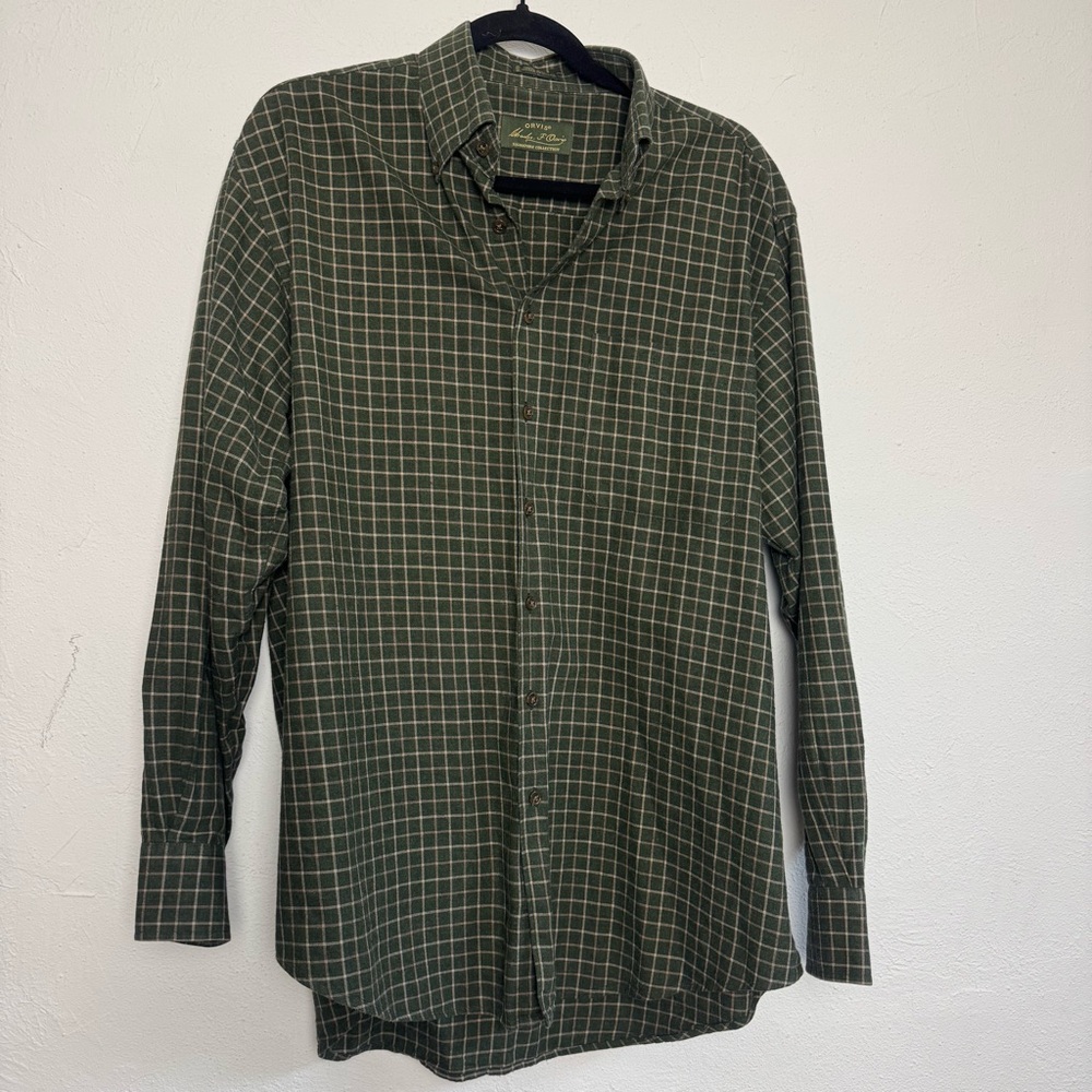 ORVIS Twill Countryside Plaid Forest Green Cabin Country‎ Button Down Shirt